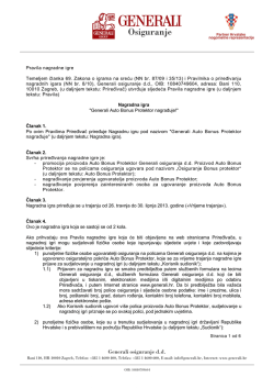 Pravila nagrade igre &bdquo;Generali Auto Bonus Protektor nagrađuje!&ldquo;