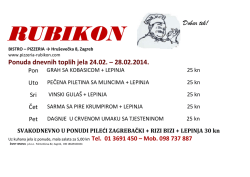Ponuda dnevnih toplih jela 24.02. &ndash; 28.02.2014. Dobar tek!