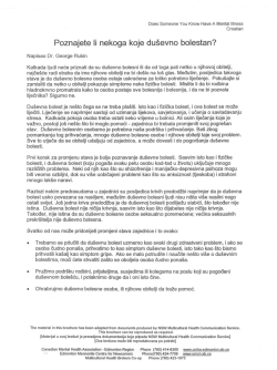 Poznajete li nekoga koje dusevno bolestan?