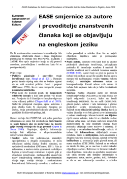 EASE smjernice za autore i prevoditelje znanstvenih članaka koji se