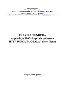 PRAVILA TENDERA za prodaju 100% kapitala poduzeća