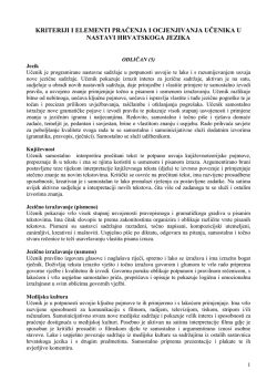 KRITERIJI I ELEMENTI OCJENJIVANJA UČENIKA