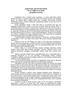 LIJEČENJE AKUPUNKTUROM Mr.sci. Miljković dr Sini&scaron;a
