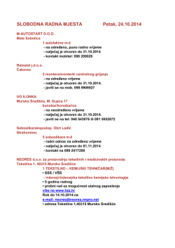 SLOBODNA RADNA MJESTA Petak, 24.10.2014