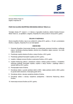 Poziv na Glavnu skup&scaron;tinu - Ericsson Nikola Tesla dd