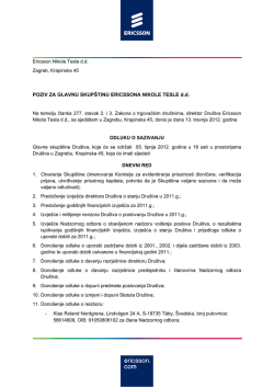 Poziv na Glavnu skup&scaron;tinu - Ericsson Nikola Tesla dd