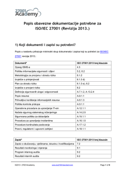 Popis obavezne dokumentacije potrebne za ISO