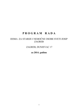 Program rada Doma za starije i nemoćne Sveti Josip Zagreb za