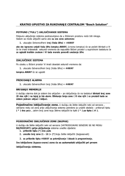KRATKO UPUSTVO ZA RUKOVANJE CENTRALOM Bosch