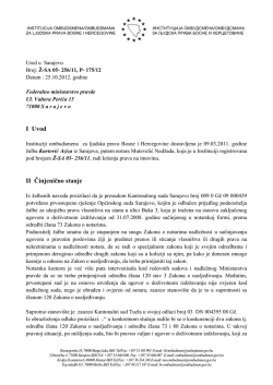 I Uvod II Činjenično stanje - Institucija ombudsmena/ombudsmana