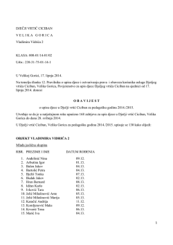 Odluka o upisu djece za pedago&scaron;ku godinu 2014. / 2015.