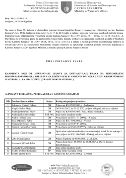 Preliminarne liste 2014 - objava - Ministarstvo za boračka pitanja
