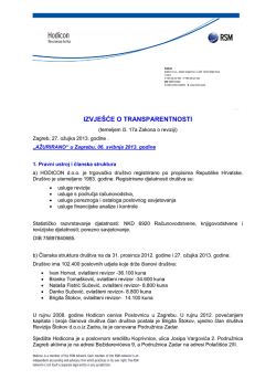 IZVJE&Scaron;ĆE O TRANSPARENTNOSTI