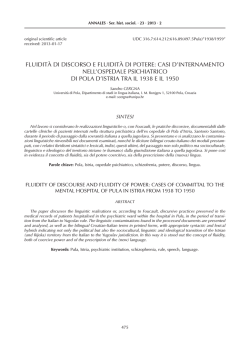 FlUiDit&agrave; Di DisCorso e FlUiDit&agrave; Di Potere: Casi D`internamento nell