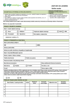 ZAHTJEV ZA LEASING fizičke osobe