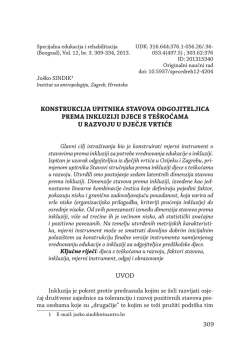309 konstrukcija upitnika stavova odgojiteljica prema inkluziji djece