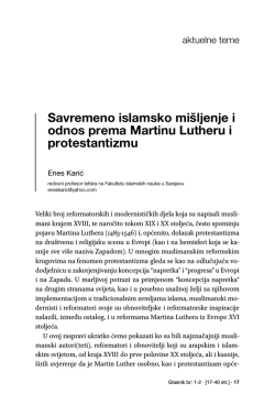 Savremeno islamsko mi&scaron;ljenje i odnos prema Martinu Lutheru i