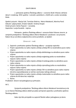 ZAPISNIK s petnaeste sjednice Školskog odbora I. osnovne škole