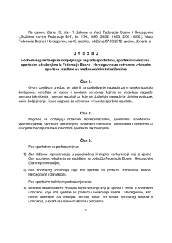 Uredba o određivanju kriterija za dodjeljivanje nagrada sportistima