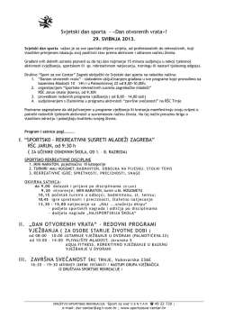 Svjetski dan sporta - &laquo;Dan otvorenih vrata&raquo;! I. &ldquo;SPORTSK0