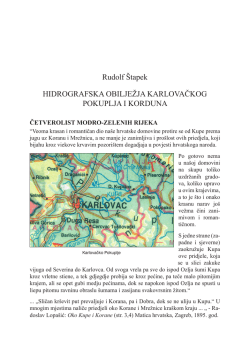 Rudolf &Scaron;tapek: Hidrografska obilježja karlovačkog Pokuplja i Korduna