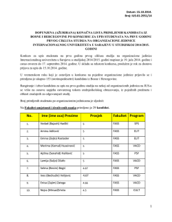 No. Ime (ime oca) Prezime Prosjek Fakultet Program