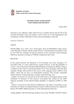 1 Republic of Serbia Office of the War Crimes Prosecutor HIGHER