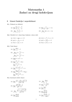 Matematka 1 Zadaci za drugi kolokvijum