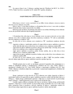 Odluka o kontrolnoj listi za izvoz i uvoz robe