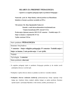 SILABUS ZA PREDMET PEDAGOGIJA