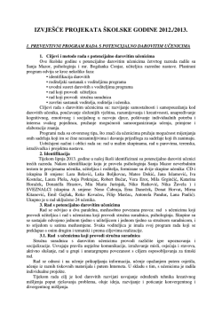 IZVJE&Scaron;ĆE PROJEKATA &Scaron;KOLSKE GODINE 2012./2013.