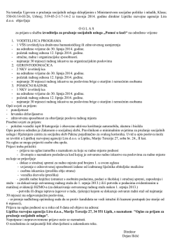 OGLAS za prijam u službu izvoditelja za pružanje socijalnih usluga