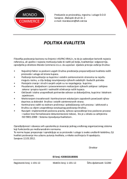 POLITIKA KVALITETA - Mondo commerce Sarajevo