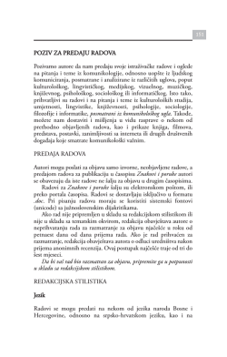 POZIV ZA PREDAJU RADOVA Pozivamo autore da nam predaju