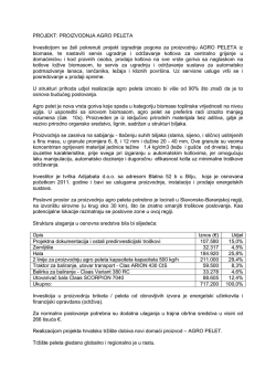 PROJEKT: PROIZVODNJA AGRO PELETA Investicijom se želi