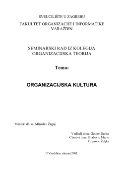 Tema: ORGANIZACIJSKA KULTURA
