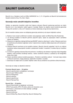 USLOVI ZA IZDAVANJE BAUMIT GARANCIJE