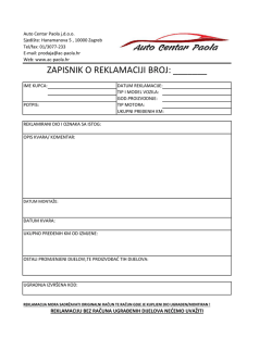 ZAPISNIK O REKLAMACIJI BROJ: ______