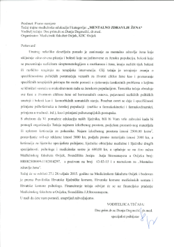 Predmet: Pismo namjere _ Tečaj trajne medicinske edukacije I