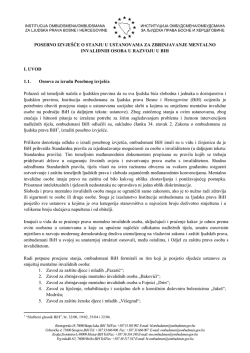 POSEBNO IZVJE&Scaron;ĆE O STANJU U USTANOVAMA ZA