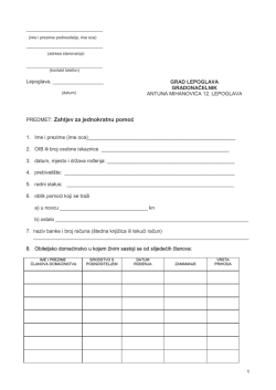 PREDMET: Zahtjev za jednokratnu pomoć