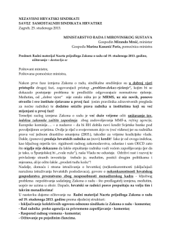 Očitovanje na radni materijal Nacrta prijedloga Zakona o radu od 19