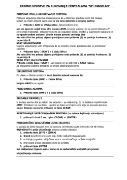 kratko upustvo za rukovanje centralom spectra sp6000