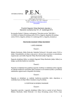 1 INTERNATIONAL P.E.N. Pravilnik Nagrade Vi&scaron;nja Machiedo
