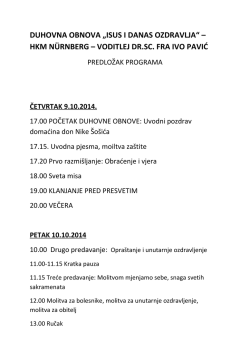 DUHOVNA OBNOVA &bdquo;ISUS I DANAS OZDRAVLJA&ldquo; &ndash; HKM