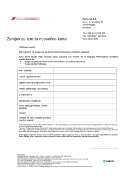 Zahtjev za izradu mjesečne karte