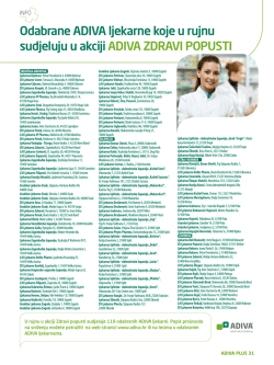 Popis odabranih ADIVA ljekarni koje u rujnu provode akciju ZDRAVI