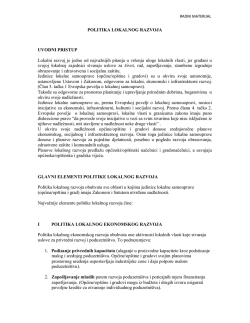 POLITIKA LOKALNOG RAZVOJA UVODNI PRISTUP Lokalni razvoj