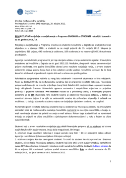 Ured za međunarodnu suradnju Prvi rezultati Erasmus SMS