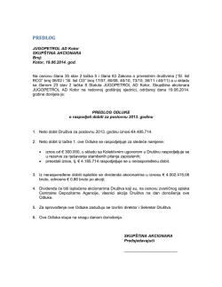Predlog odluke o raspodjeli neto dobiti za poslovnu 2013. godinu